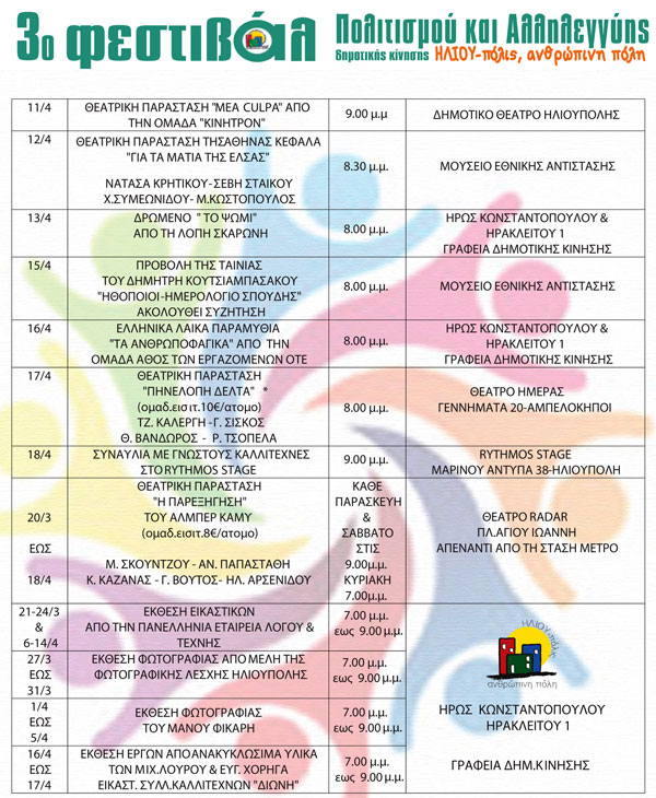 ΠΡΟΓΡΑΜΜΑ 3ου ΦΕΣΤΙΒΑΛ ΠΟΛΙΤΙΣΜΟΥ & ΑΛΛΗΛΕΓΓΥΗΣ