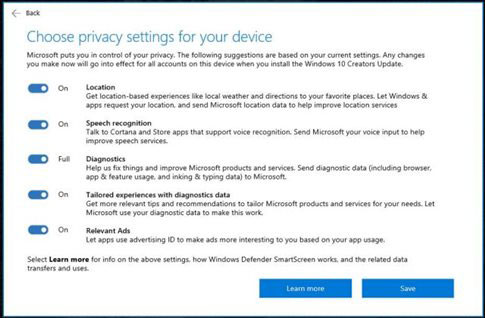 privacy settings on Windows 10